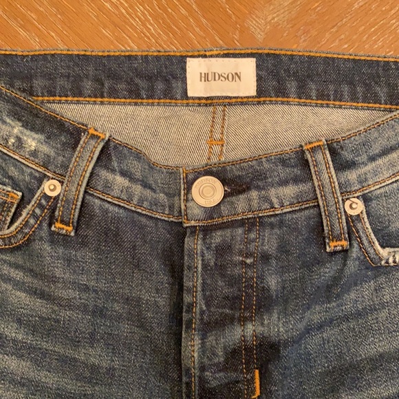 Hudson Relaxed Straight Leg Distressed Dark Rinse Denim - Picture 5 of 8